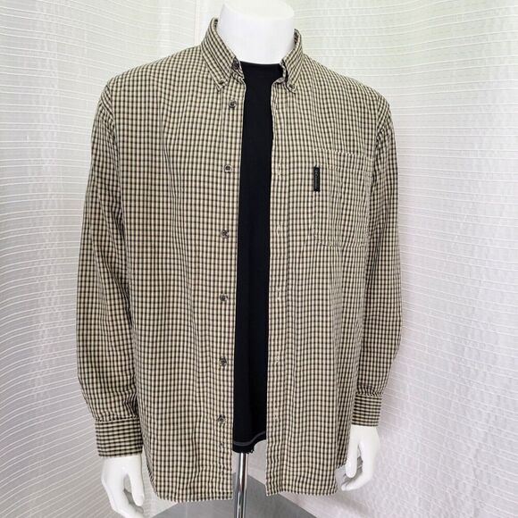 Columbia Rugged Button Down Shirt Mid-Weight Outdoor Tan Black Plaid Men's L - Picture 2 of 15